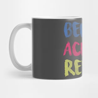 Believe Achieve Repeat rainbow lettering Mug